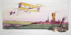 Early Aviation: Maurice Farman in His Biplane with a Renault Engine During the 
