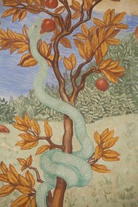 Detail of a fresco showing the Garden of Eden, Puteaux, France