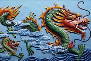 Dragon Sculpture in a Chinese Temple, Phnom Penh, Cambodia