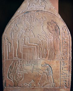 Egyptian detail of the funerary stele of a singer in the temple of Amon by Unbekannt