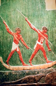 Egyptian painted relief of a hippopotamus hunt by Unbekannt
