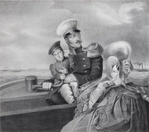 Emperor Nicholas I and Empress Alexandra Fyodorovna with son Konstantin Nikolaevich on a boat trip