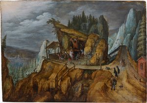 Fantastic Rocky Landscape with the Temptation of Saint Anthony by Unbekannt