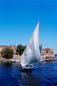 Feluccas on the Nile, Elephantine Island near Aswan, Modern Egypt