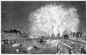 Fireworks On The Bridge, Paris, 1754 by Unbekannt