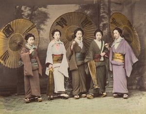 Five Japanese Women in Traditional Dress with Parasols by Unbekannt
