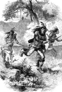 Flight of Native Americans after a massacre of settlers