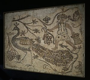 Floor Mosaic Panel: Grape Harvester with Peacock by Unbekannt