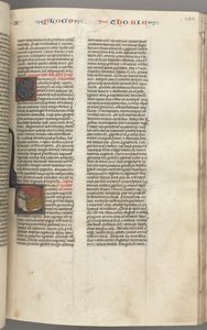 Tobit, historiated initial T, Tobit sleeping on a bed, c. 1275-1300