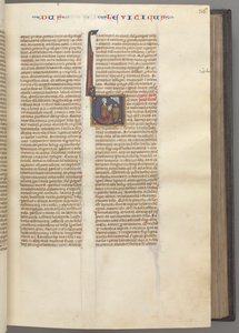 Leviticus, Historiated Initial V, Moses Offering a Sacrificial Lamb on an Altar