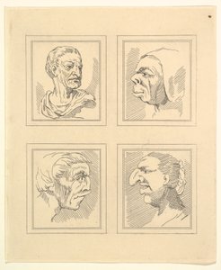 Four Heads from Characaturas by Leonardo da Vinci, from Drawings by Wincelslaus Hollar