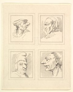 Four Heads from Caricatures by Leonardo da Vinci, from Drawings by Wenceslaus Hollar by Unbekannt