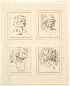 Four Heads from Caricatures by Leonardo da Vinci, from Drawings by Wincelslaus Hollar