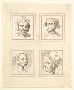 Four Heads from Characaturas by Leonardo da Vinci, from Drawings by Wincelslaus Hollar