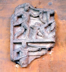 Fragment of a Roman relief showing gladiators fighting by Unbekannt