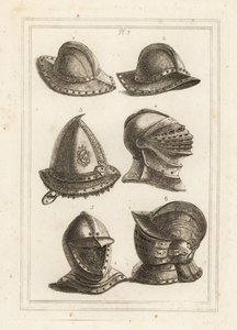 French iron pot helmet, engraved steel cap from the 16th century, large bright helmet, open helmet, ornamented helmet with visor by Unbekannt