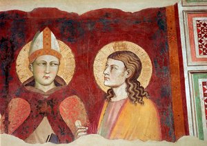 Fresco of a bishop, 14th century