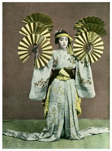 Girl Performing a Fan Dance, Japan