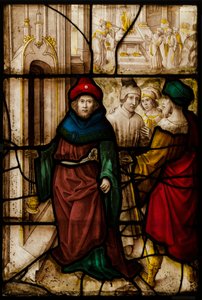 Glass Panel with Profanation of Jerusalem and the Sacred Rites of The Temple, German or South Netherlandish
