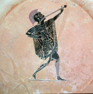 Greek Vase Painting of a Greek Soldier with a Trumpet by Unbekannt