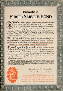 Guarantee of Public Service Bond - Taylor-Logan Co. Papermakers advert, 1919 by Unbekannt