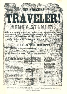 Henry M. Stanley, Handbill from Lecture Tour in America, At age 31 discovered Dr. Livingstone in Africa by Unbekannt