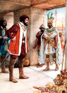Hernan Cortes Meeting the Aztec Emperor Montezuma by Unbekannt