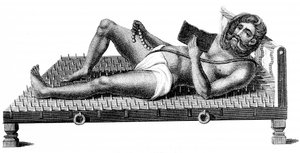 Hindu Philosopher Pararum Soatuntre Perkasanund Reclining on a Bed of Iron Spikes, 1811 by Unbekannt