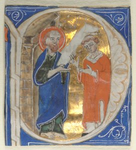 Historiated Initial Excised from a Bible: St. Paul and a Cleric, 1200s by Unbekannt
