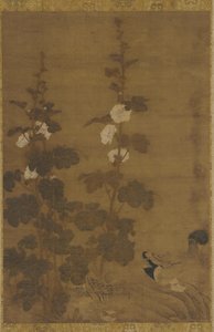 Hollyhocks and Ducks by Unbekannt