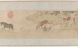 Horses and Grooms Crossing a River by Unbekannt