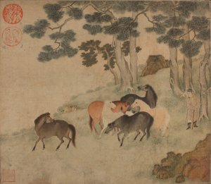 Horses in Landscape with Attendant