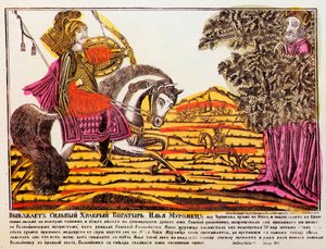 Ilya Muromets and Nightingale the Robber, Lubok Print by Unbekannt