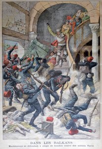 In the Balkans: Macedonians Defending Themselves with Bombs Against Turkish Soldiers, 1903 by Unbekannt