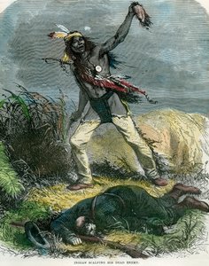 Indian scalping his dead enemy, 19th century by Unbekannt