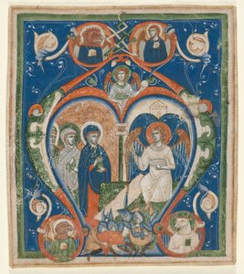 Initial A [ngelus Domini descendit] from an Antiphonary: The Three Marys at the Tomb