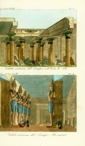 Interior of the Temple of Isis on Philae Island, Nubia, and interior of the Great Temple of Ramses II at Abu Simbel, Nubia by Unbekannt