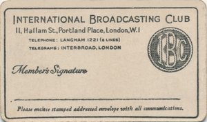International Broadcasting Club: Membership card, c1930s by Unbekannt