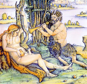 Italian Earthenware Plate Showing the Satyr Family After Durer