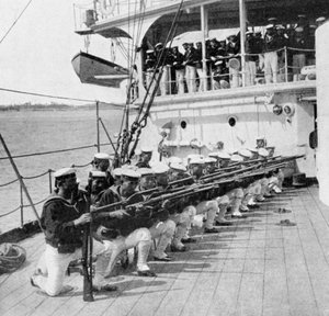 Japanese Marines Drilling on Board the Warship Mikasa, Russo-Japanese War by Unbekannt