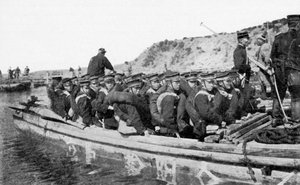 Japanese troops landing at Chinnampo, Russo-Japanese War, 1904 by Unbekannt