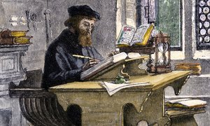 John Wycliffe at work by Unbekannt