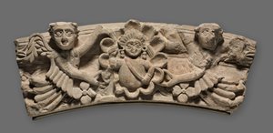 Keystone of an Arch: Female Bust within a Medallion Supported by Angels