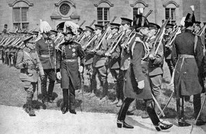 King George V Inspecting the OTC at Bangor University College by Unbekannt