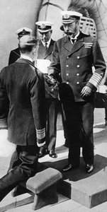 King George V Knights Vice-Admiral Pakenham aboard HMS Princess Royal