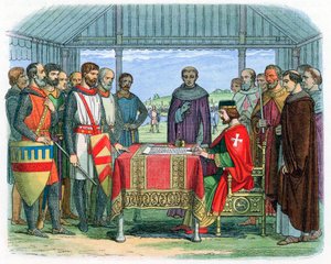 King John signing the Magna Carta at Runnymede, Surrey, 15 June 1215 by Unbekannt