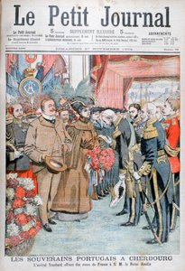King and Queen of Portugal, Presented with Flowers by Admiral Touchard, 1904