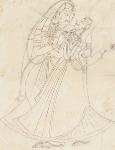 Krishna dressed as a woman Embracing Radha, 19th century