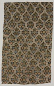 Lampas Fragment with Blossoms in Ogival Lattice