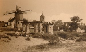 Old Windmill and Church by Unbekannt